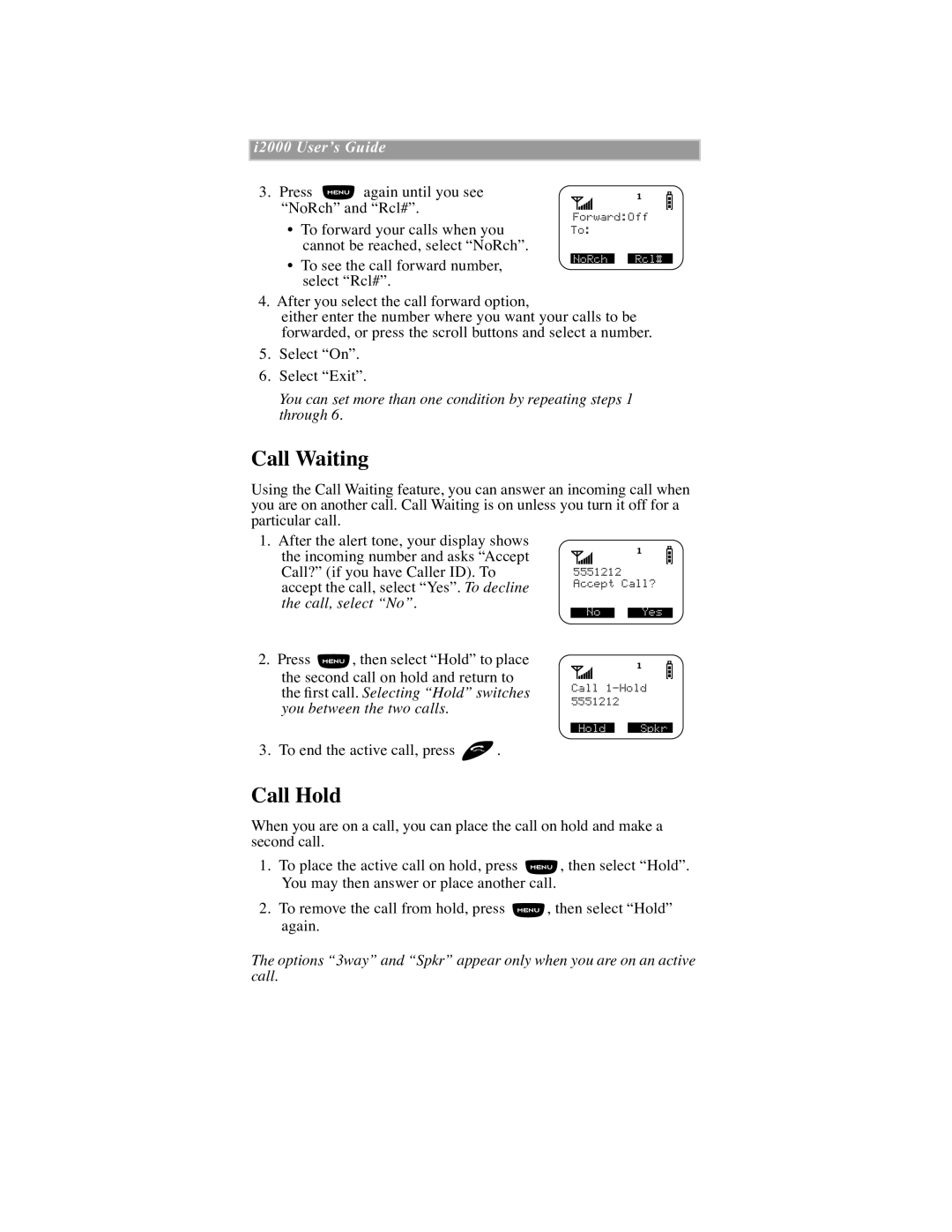 Motorola iDEN manual Call Waiting, Call Hold 