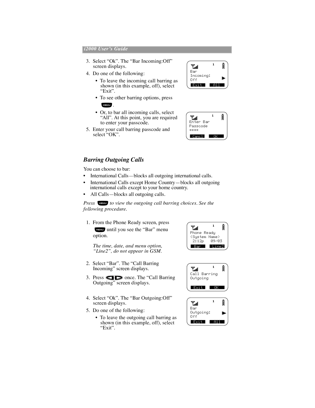 Motorola iDEN manual Barring Outgoing Calls 