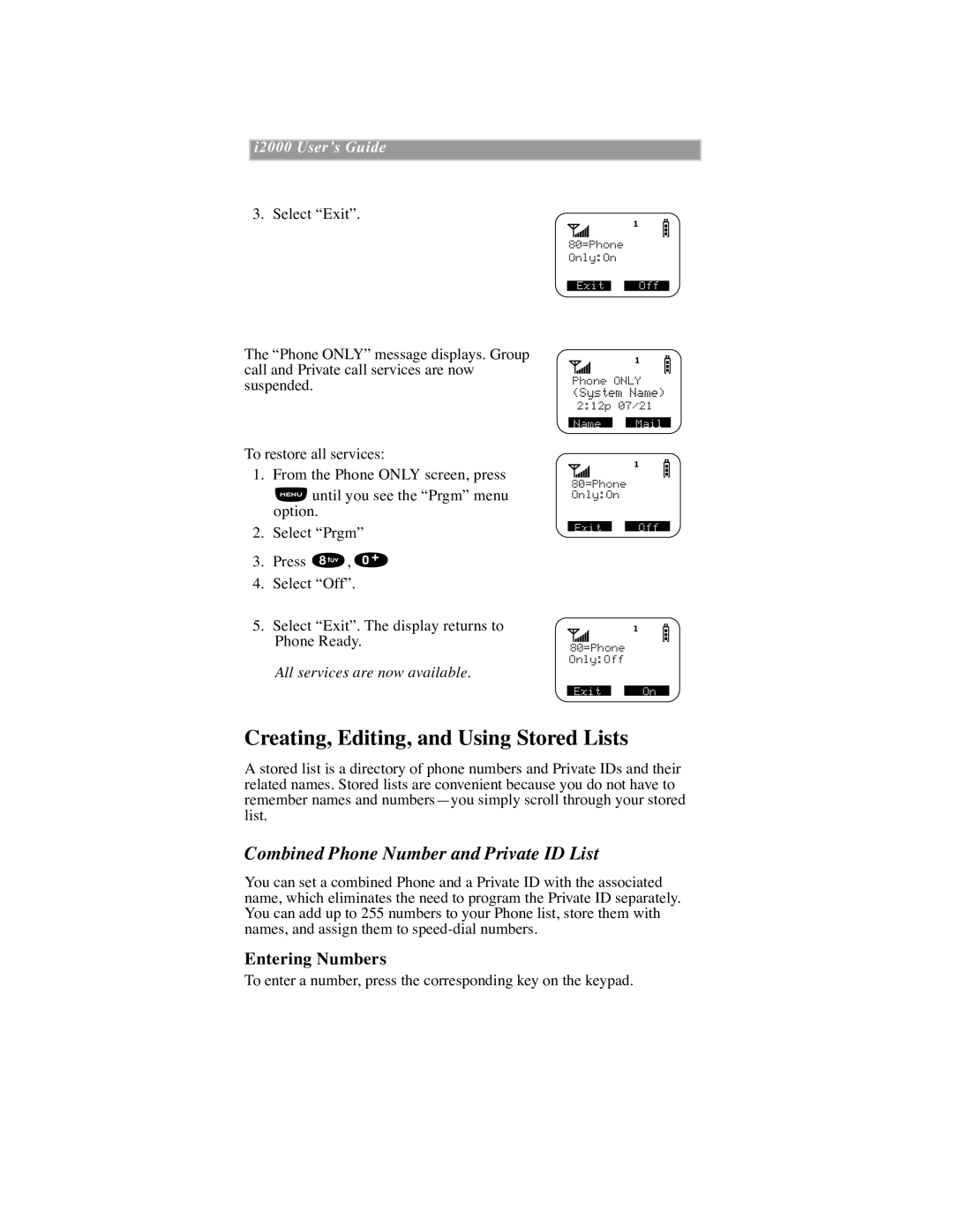 Motorola iDEN manual Creating, Editing, and Using Stored Lists, Combined Phone Number and Private ID List 