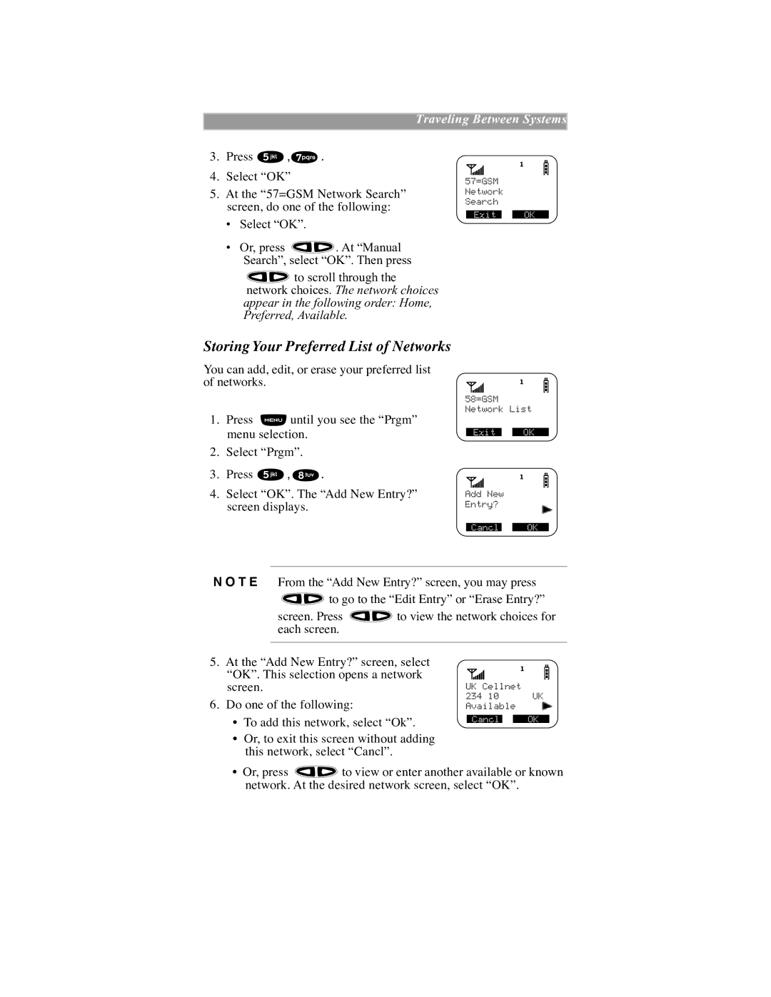 Motorola iDEN manual Storing Your Preferred List of Networks, Traveling Between Systems 