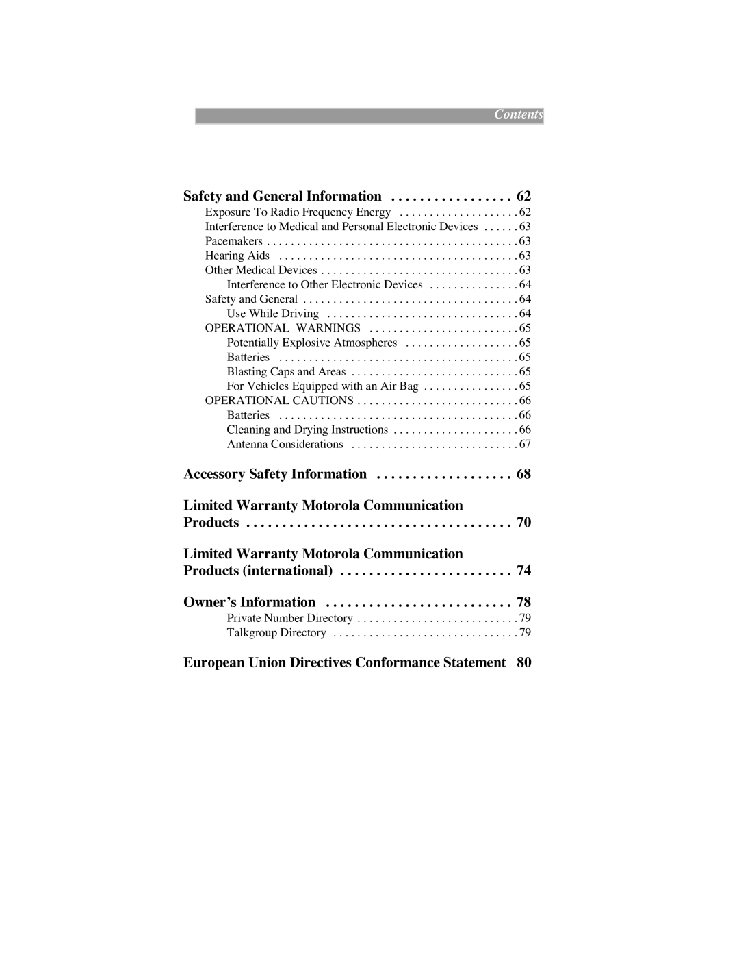 Motorola iDEN manual Safety and General Information, European Union Directives Conformance Statement 