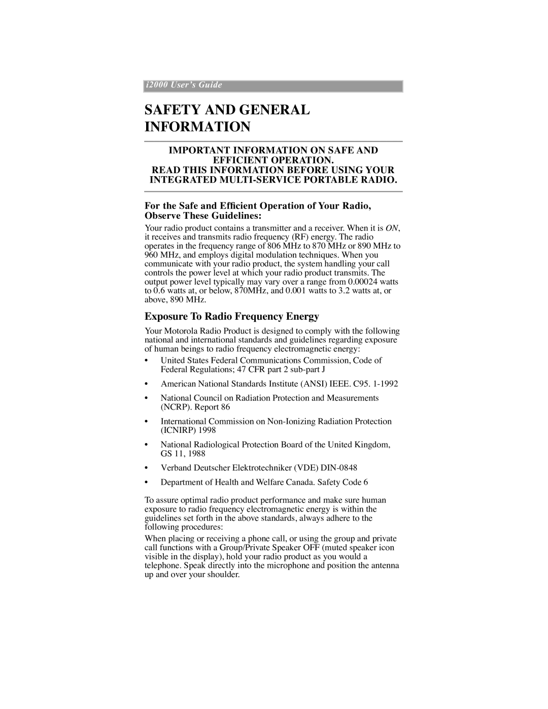 Motorola iDEN manual Safety and General Information, Exposure To Radio Frequency Energy 