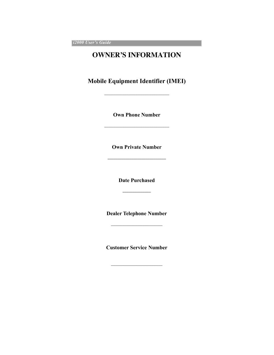 Motorola iDEN manual Ownerõs Information, Mobile Equipment Identifier Imei 