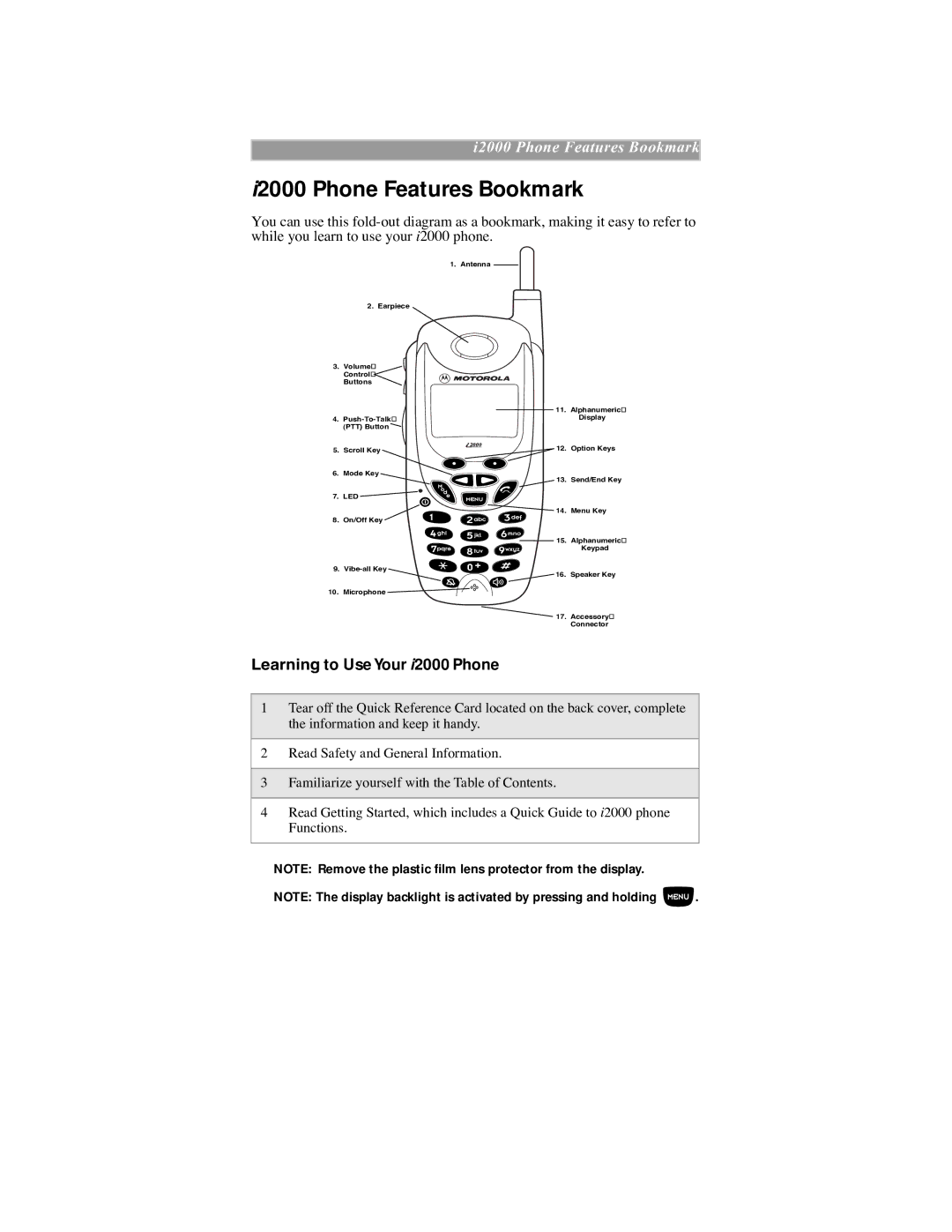 Motorola iDEN manual I2000 Phone Features Bookmark 