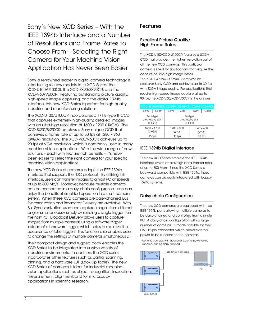 Motorola IEEE 1394.B manual Features, Excellent Picture Quality High Frame Rates, Ieee 1394b Digital Interface 