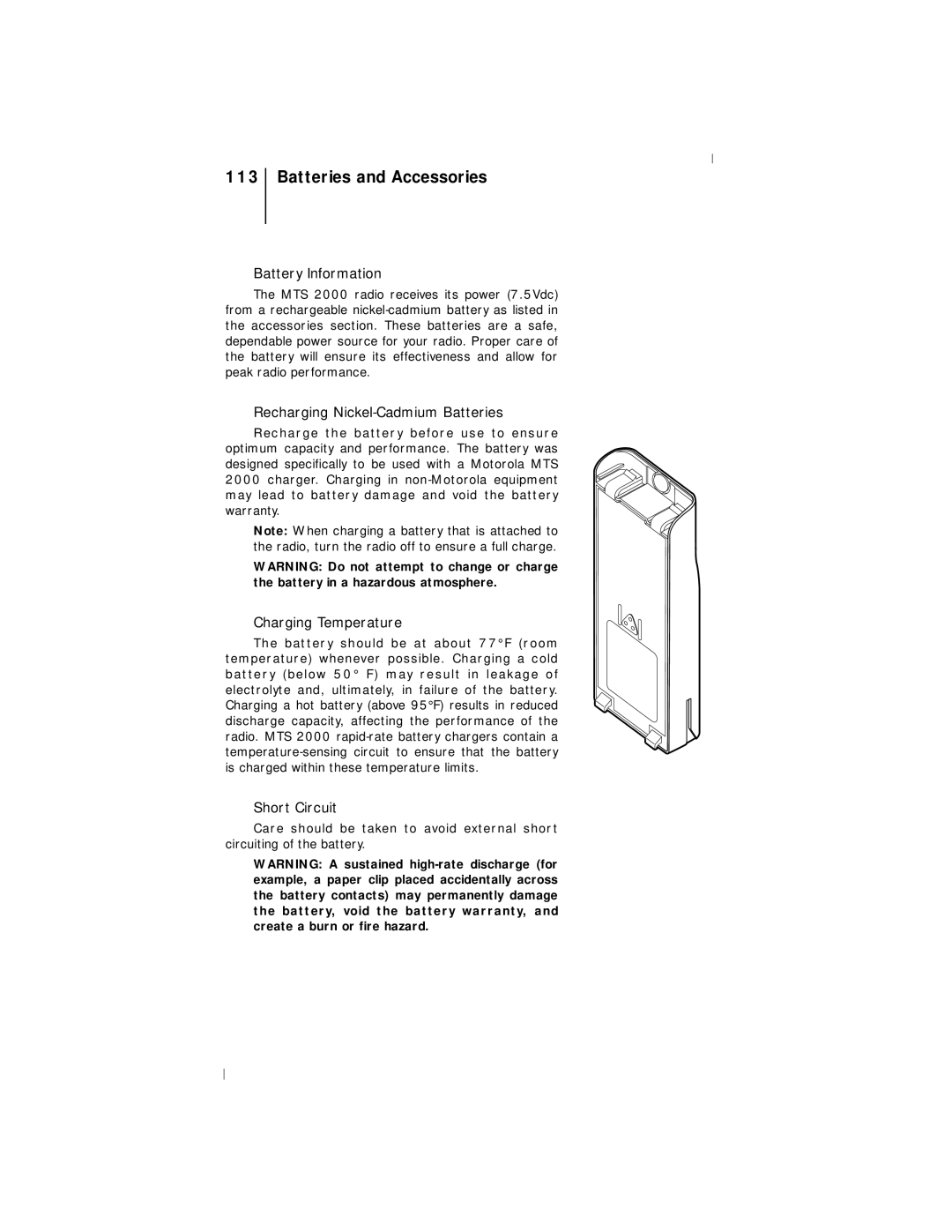 Motorola III Batteries and Accessories, Battery Information, Recharging Nickel-Cadmium Batteries, Charging Temperature 