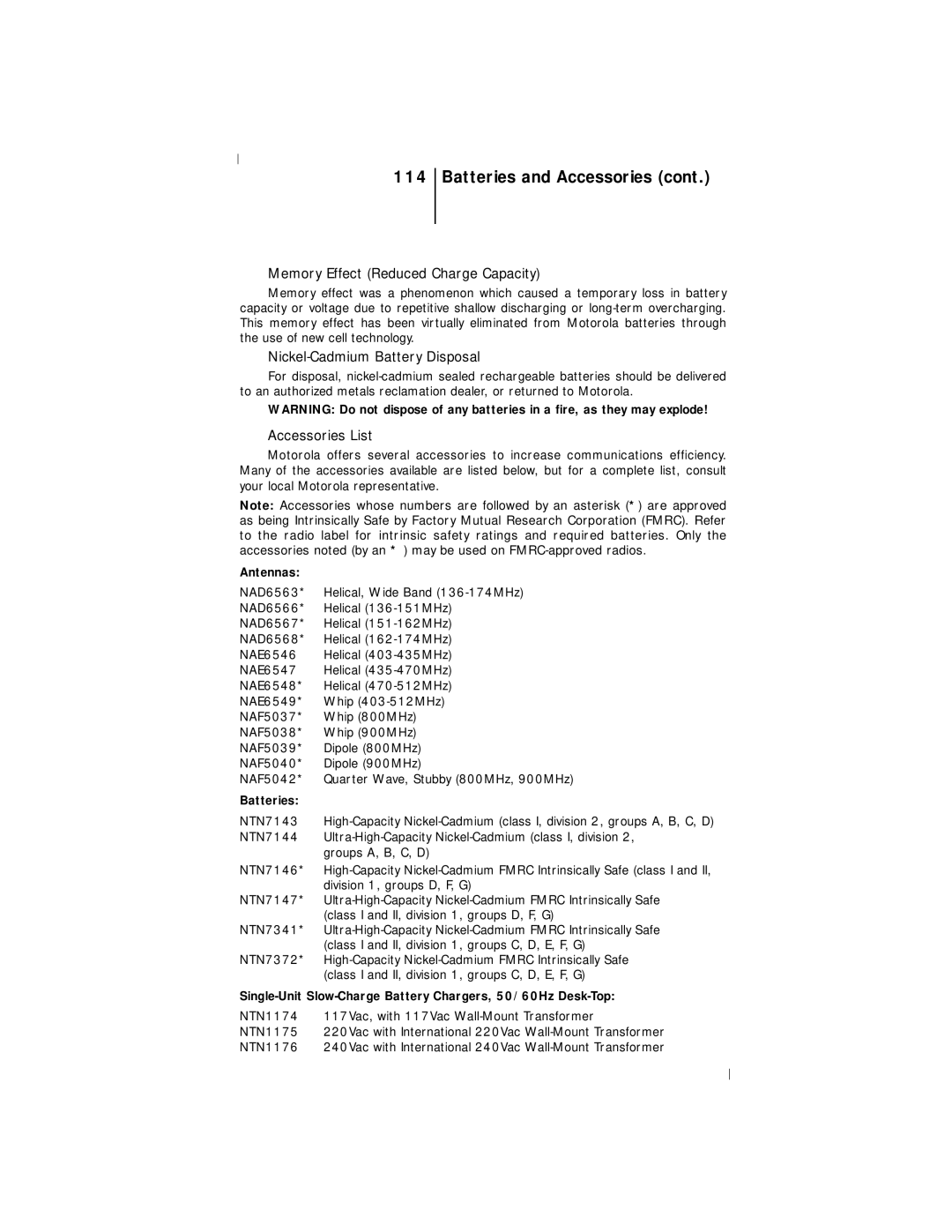 Motorola III Memory Effect Reduced Charge Capacity, Nickel-Cadmium Battery Disposal, Accessories List 