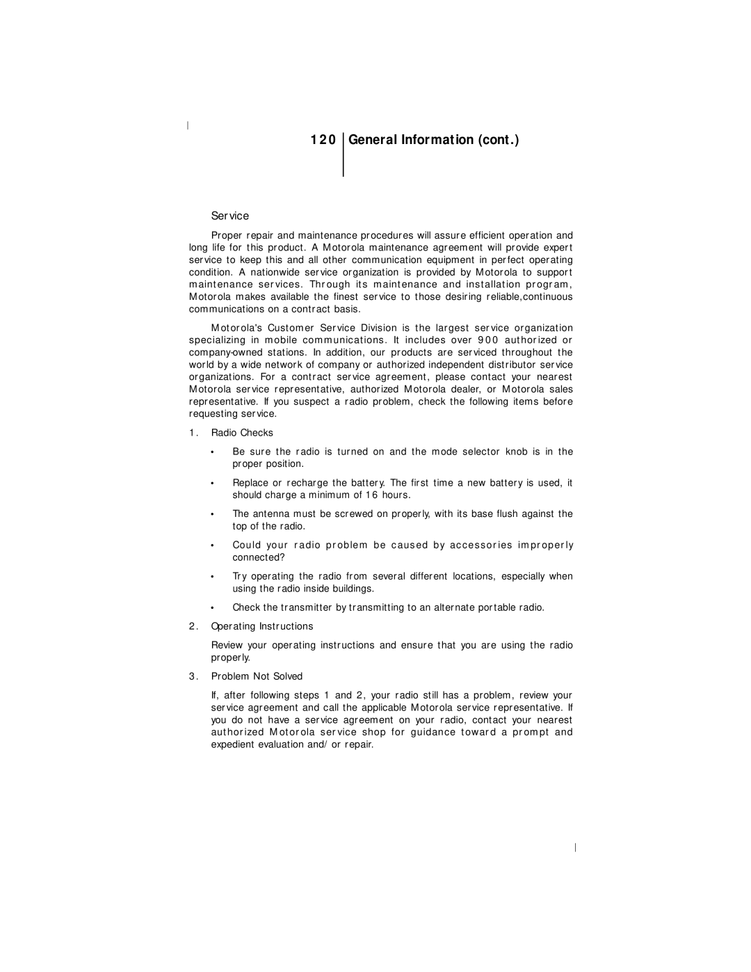 Motorola III operating instructions Service 