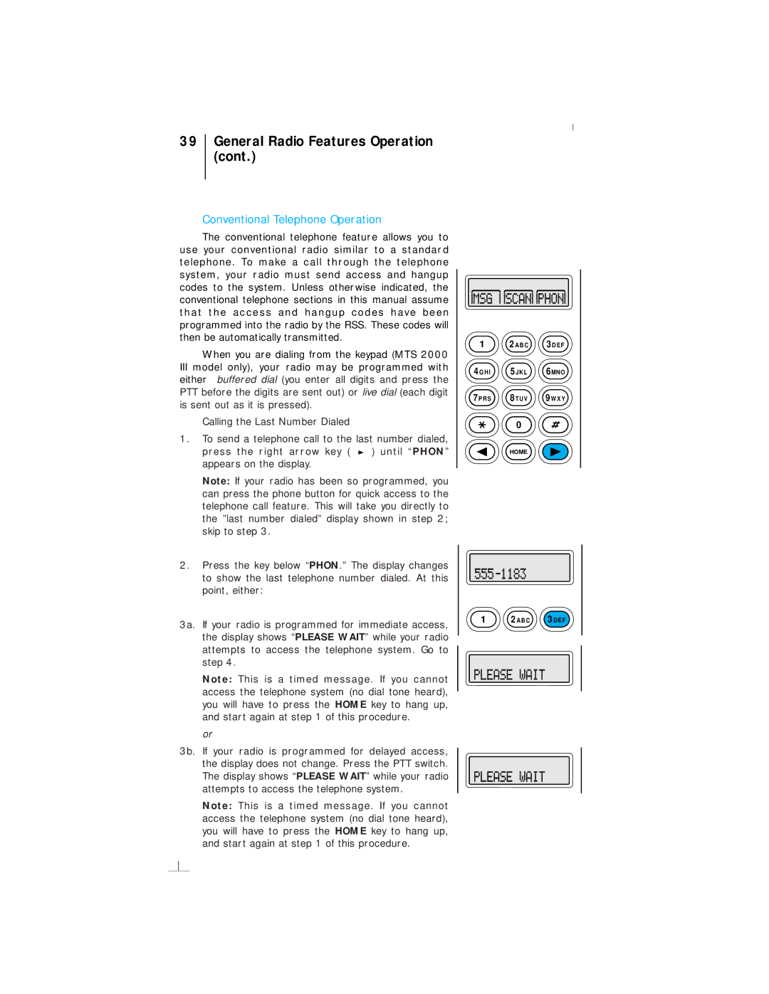 Motorola III operating instructions Conventional Telephone Operation 