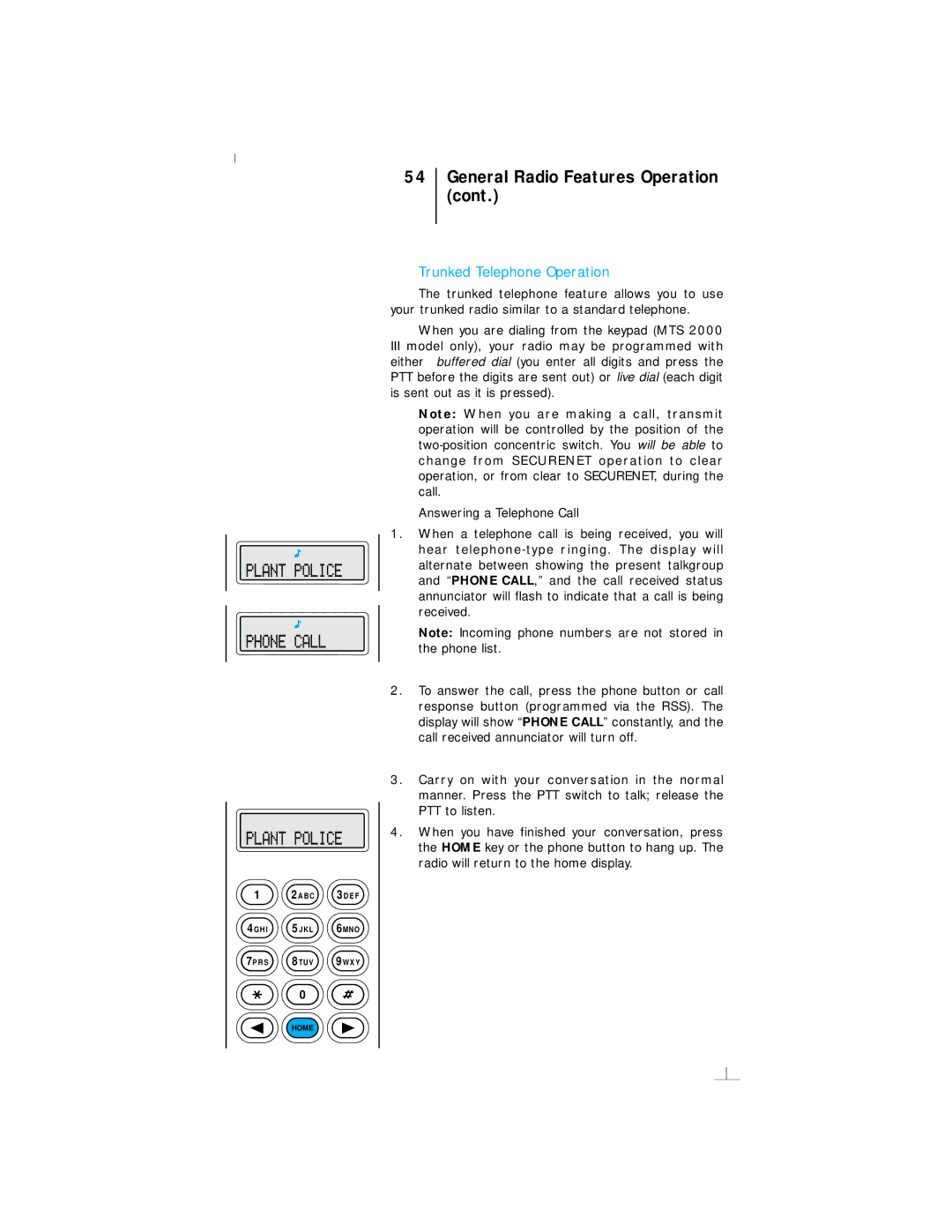 Motorola III operating instructions Trunked Telephone Operation 