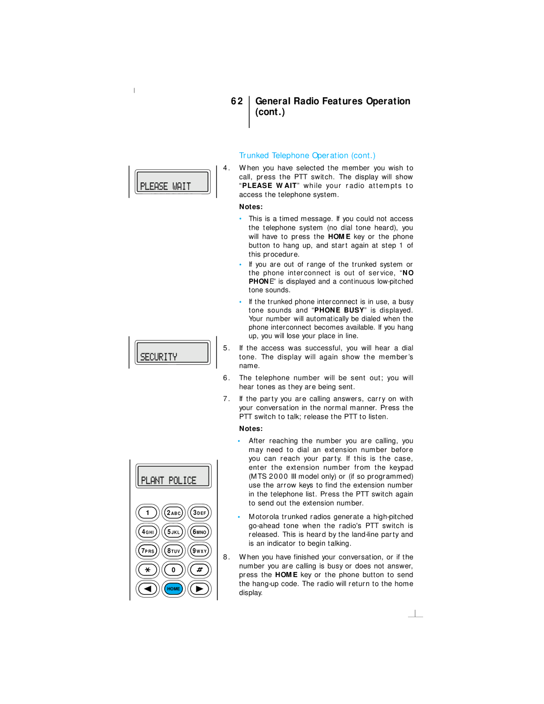 Motorola III operating instructions General Radio Features Operation 