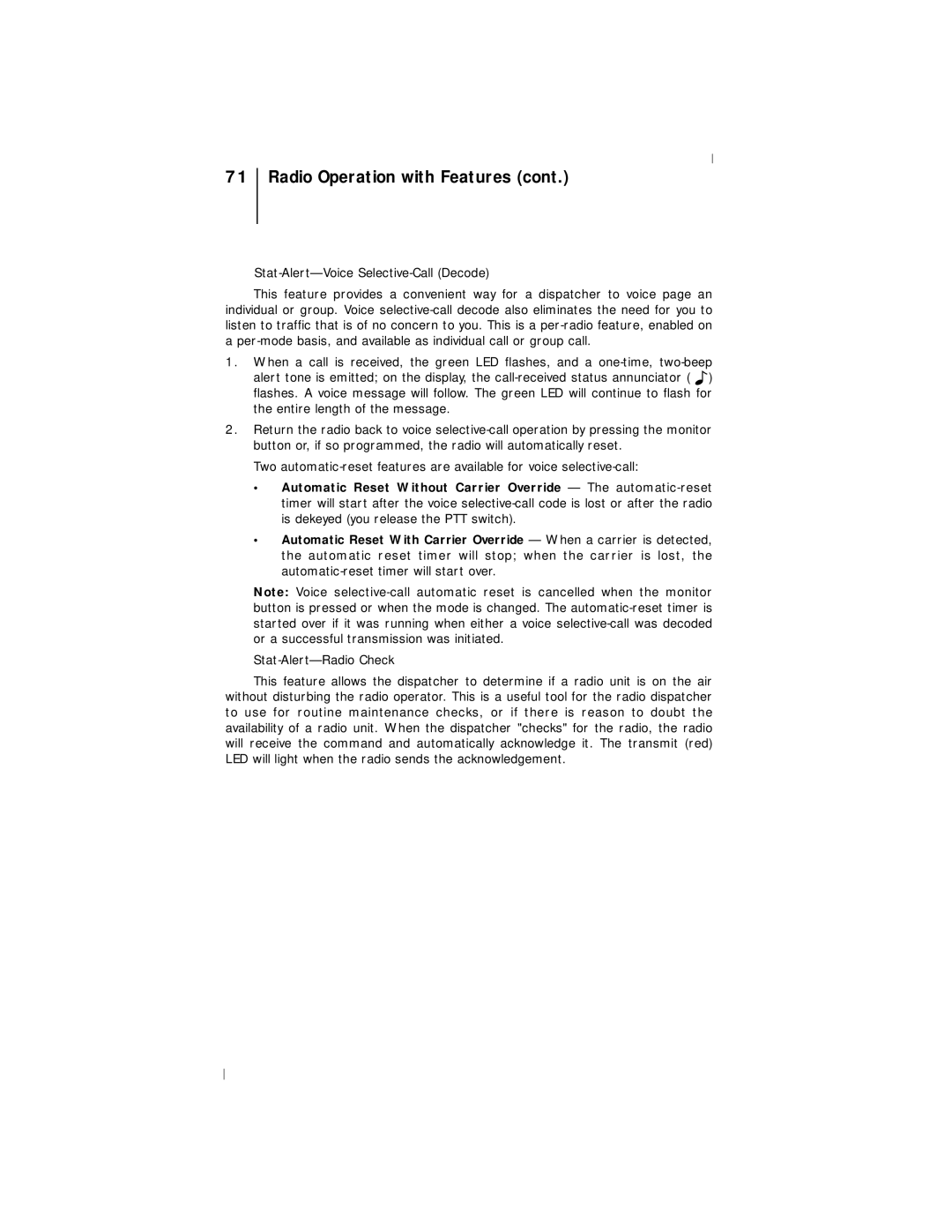 Motorola III operating instructions Radio Operation with Features 