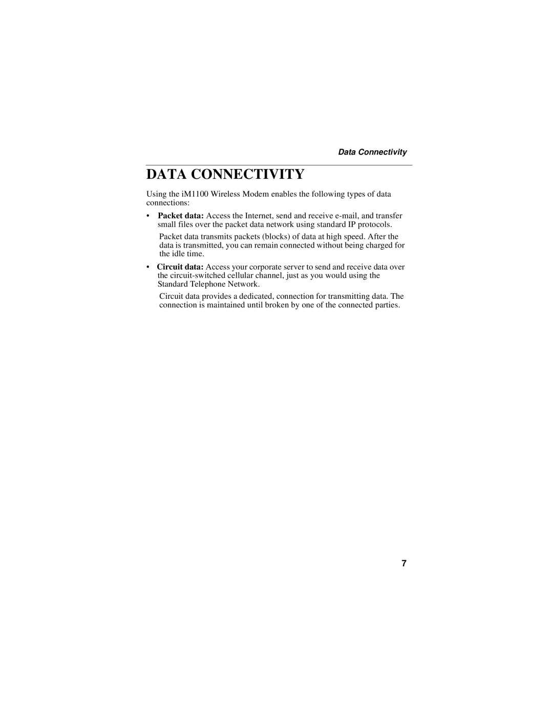 Motorola iM1100 manual Data Connectivity 