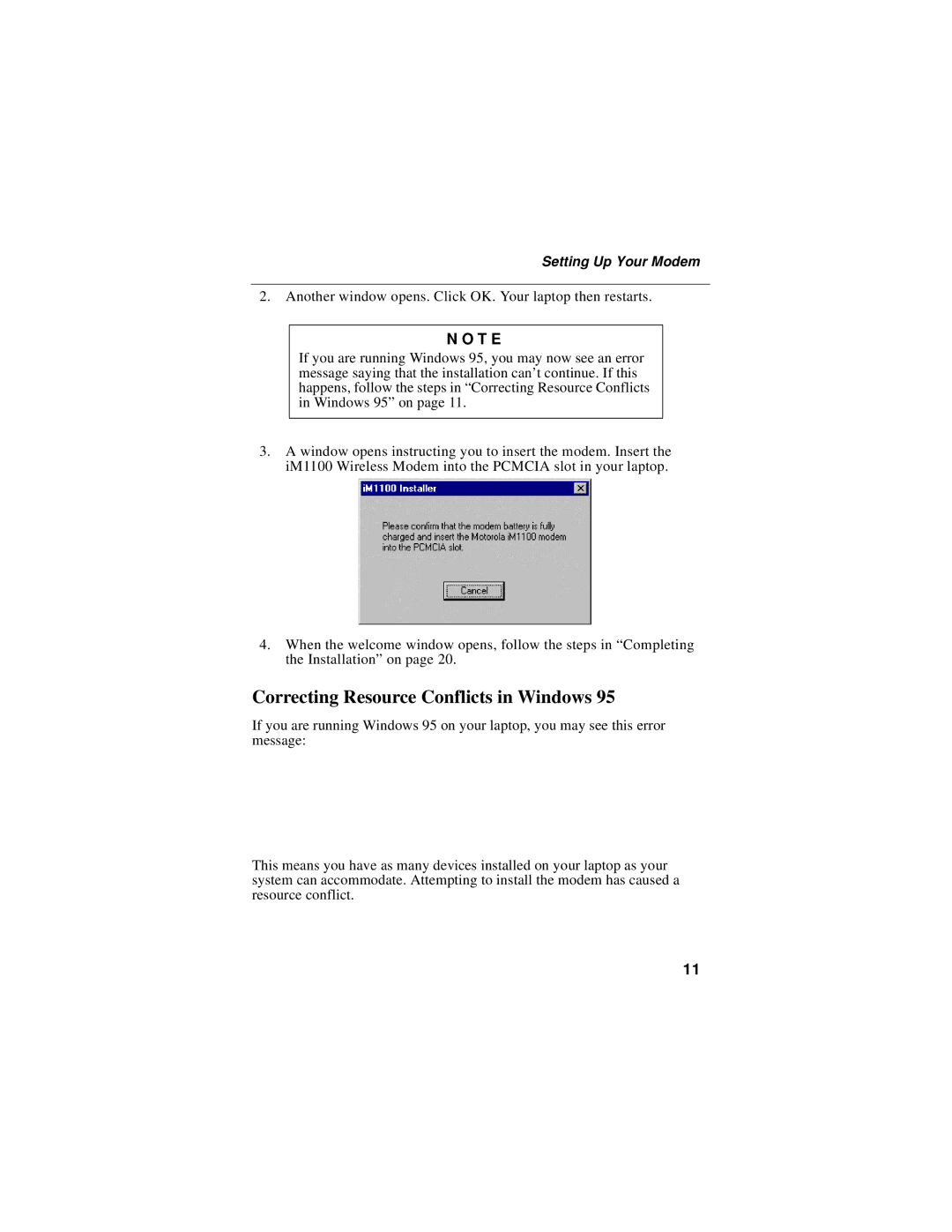 Motorola iM1100 manual Correcting Resource Conflicts in Windows 