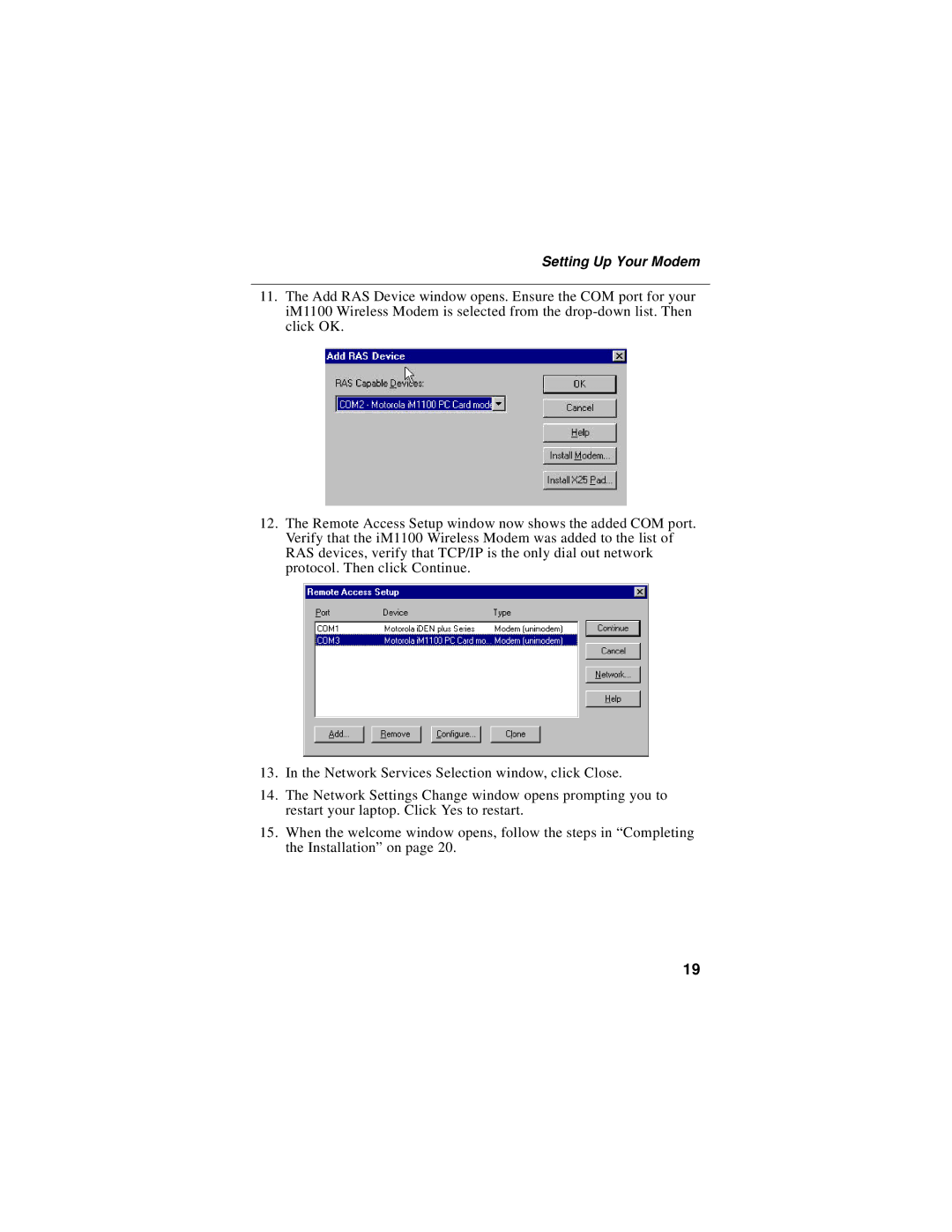 Motorola iM1100 manual Setting Up Your Modem 