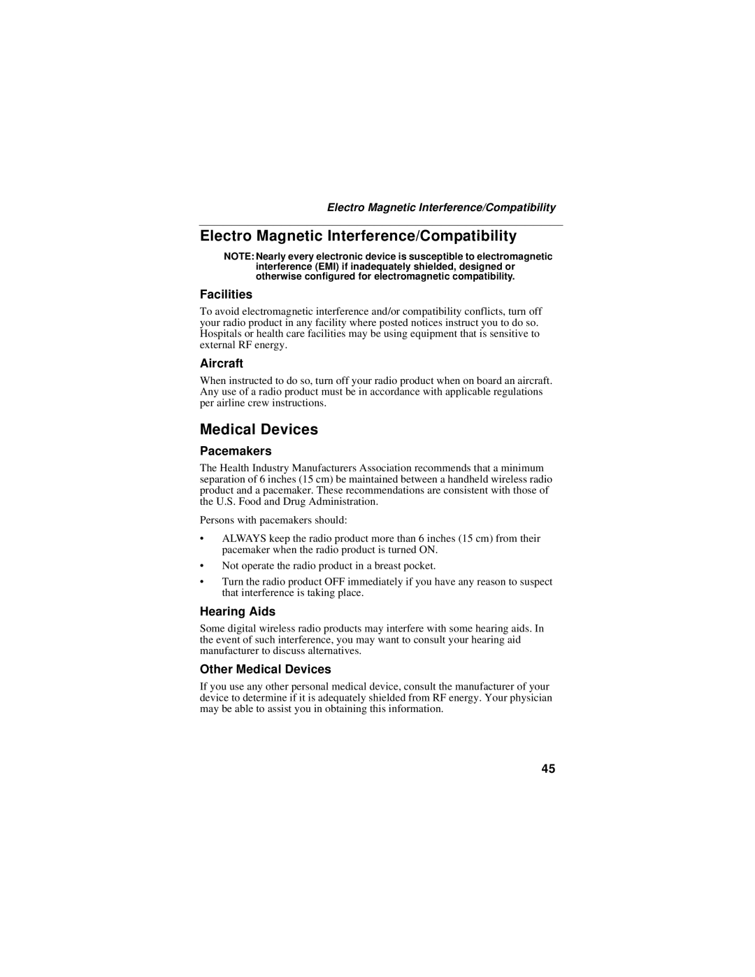 Motorola iM1100 manual Electro Magnetic Interference/Compatibility 