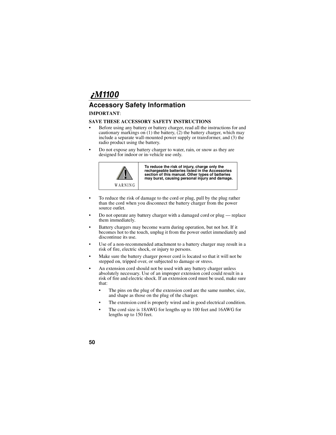 Motorola iM1100 manual Accessory Safety Information 