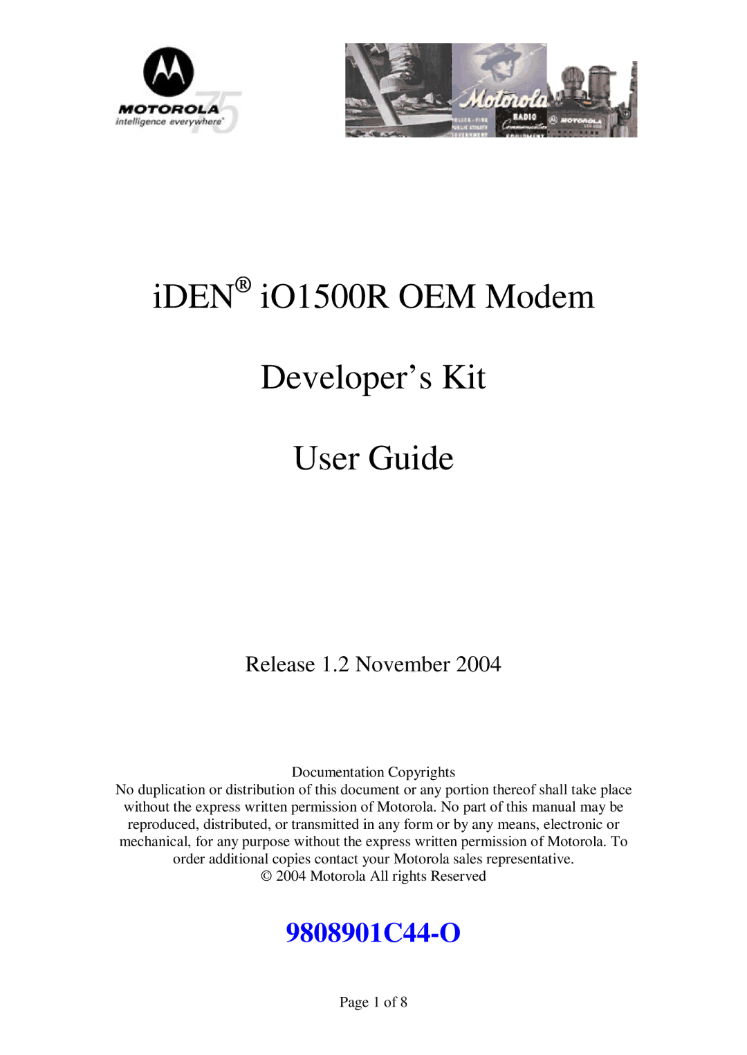 Motorola manual IDEN iO1500R OEM Modem Developer’s Kit User Guide 