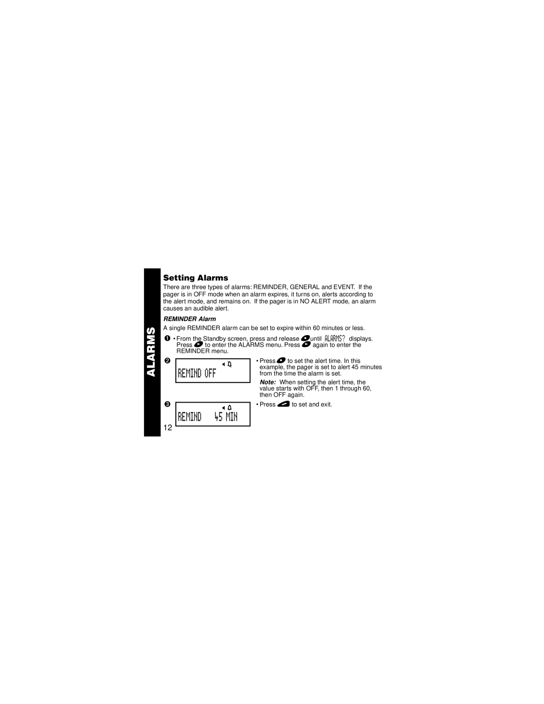 Motorola Jazz Pager manual Remind OFF, Setting Alarms, Reminder Alarm 