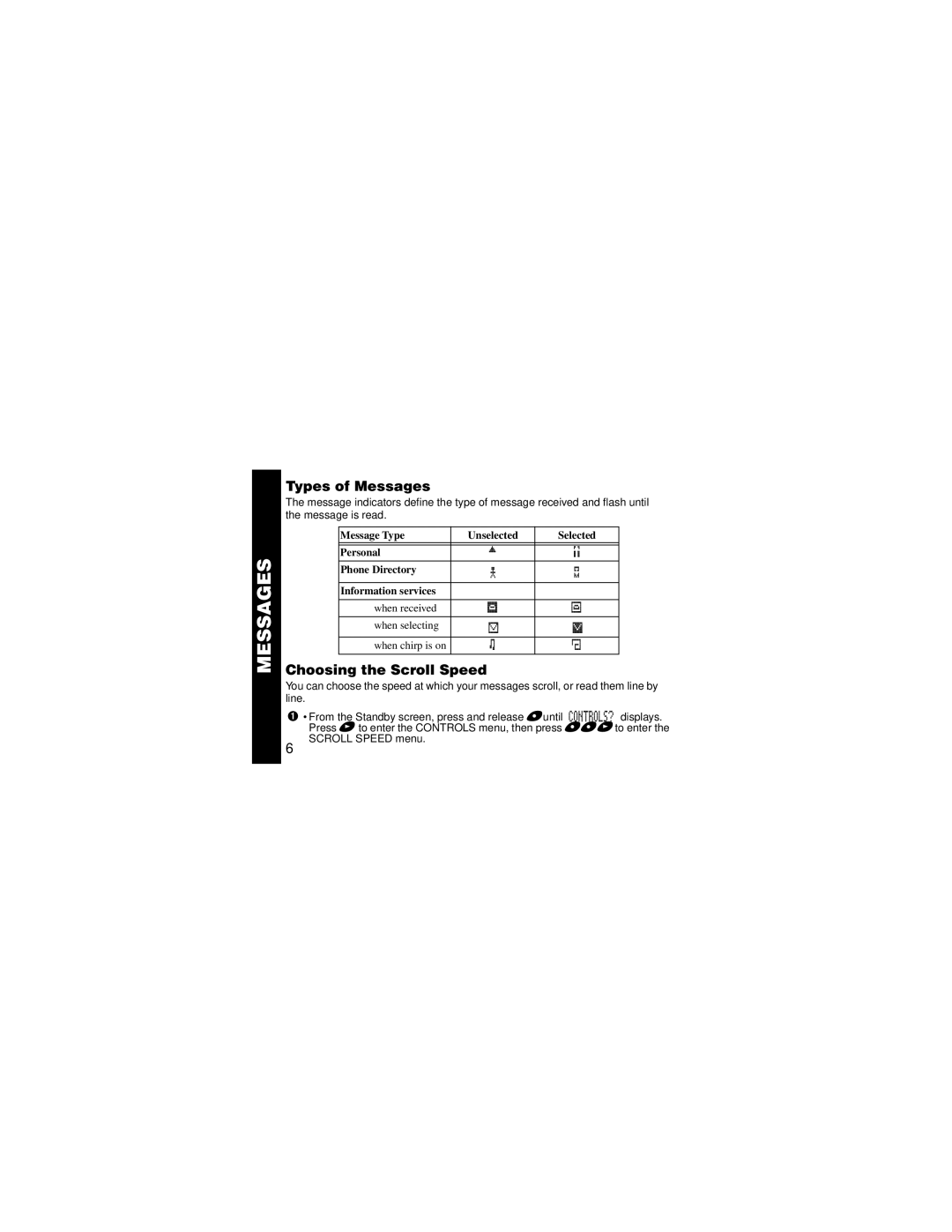 Motorola Jazz Pager manual Types of Messages, Choosing the Scroll Speed 