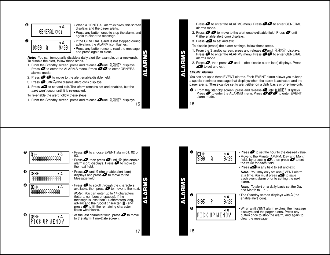 Motorola Jazz manual Alarms, General t, 1000 a, C K U P W E N D Y £, 900 a 