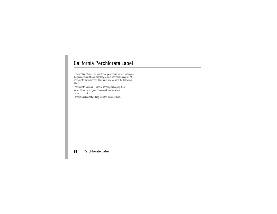 Motorola K1 manual California Perchlorate Label 