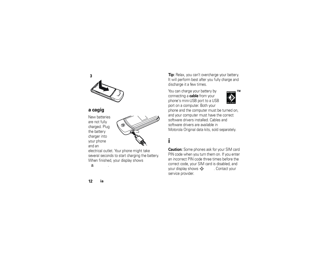 Motorola K1 manual Turn it on & off, Battery charging, Charge Complete 