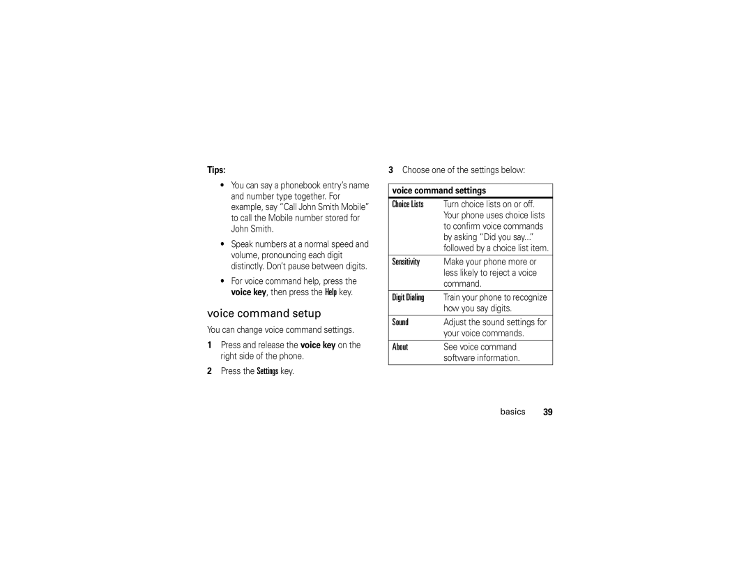 Motorola K1 manual Voice command setup 