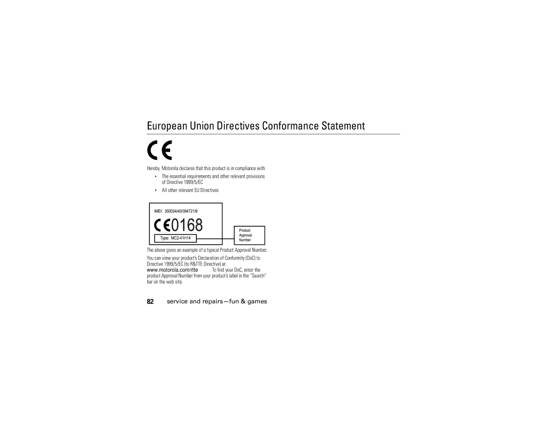 Motorola K1 manual European Union Directives Conformance Statement 