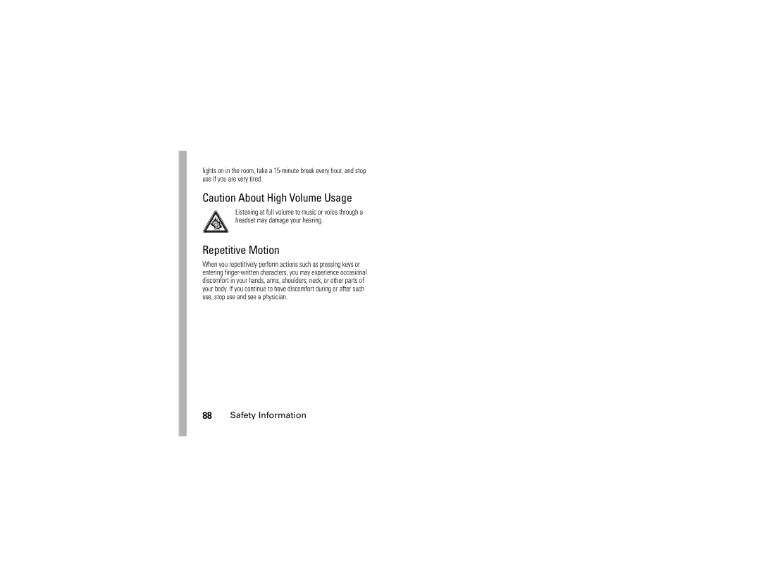 Motorola K1 manual Repetitive Motion 