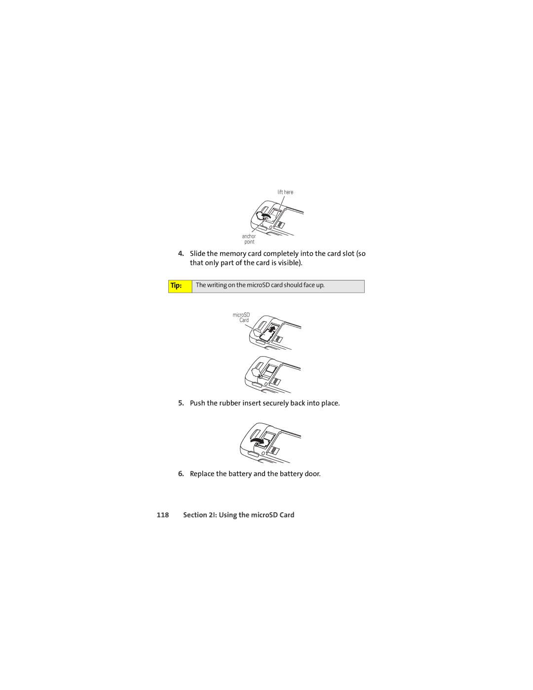 Motorola K1m manual Writing on the microSD card should face up 