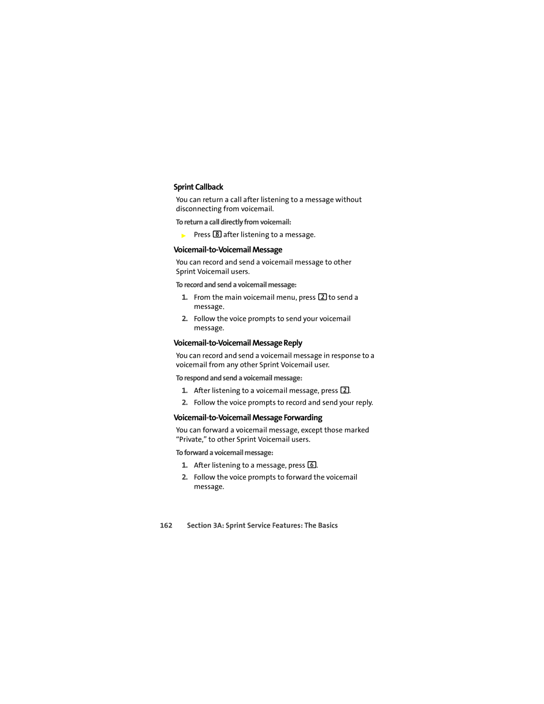 Motorola K1m manual Sprint Callback, Voicemail-to-Voicemail Message Reply, Voicemail-to-Voicemail Message Forwarding 