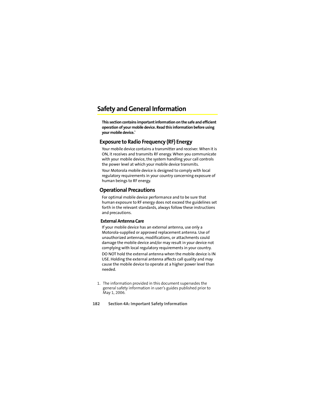 Motorola K1m manual Safety and General Information, Exposure to Radio Frequency RF Energy, Operational Precautions 