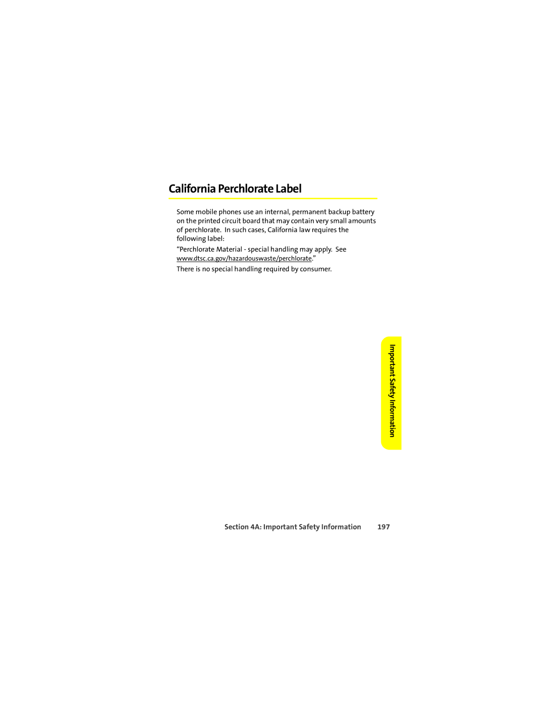 Motorola K1m manual California Perchlorate Label, 197 