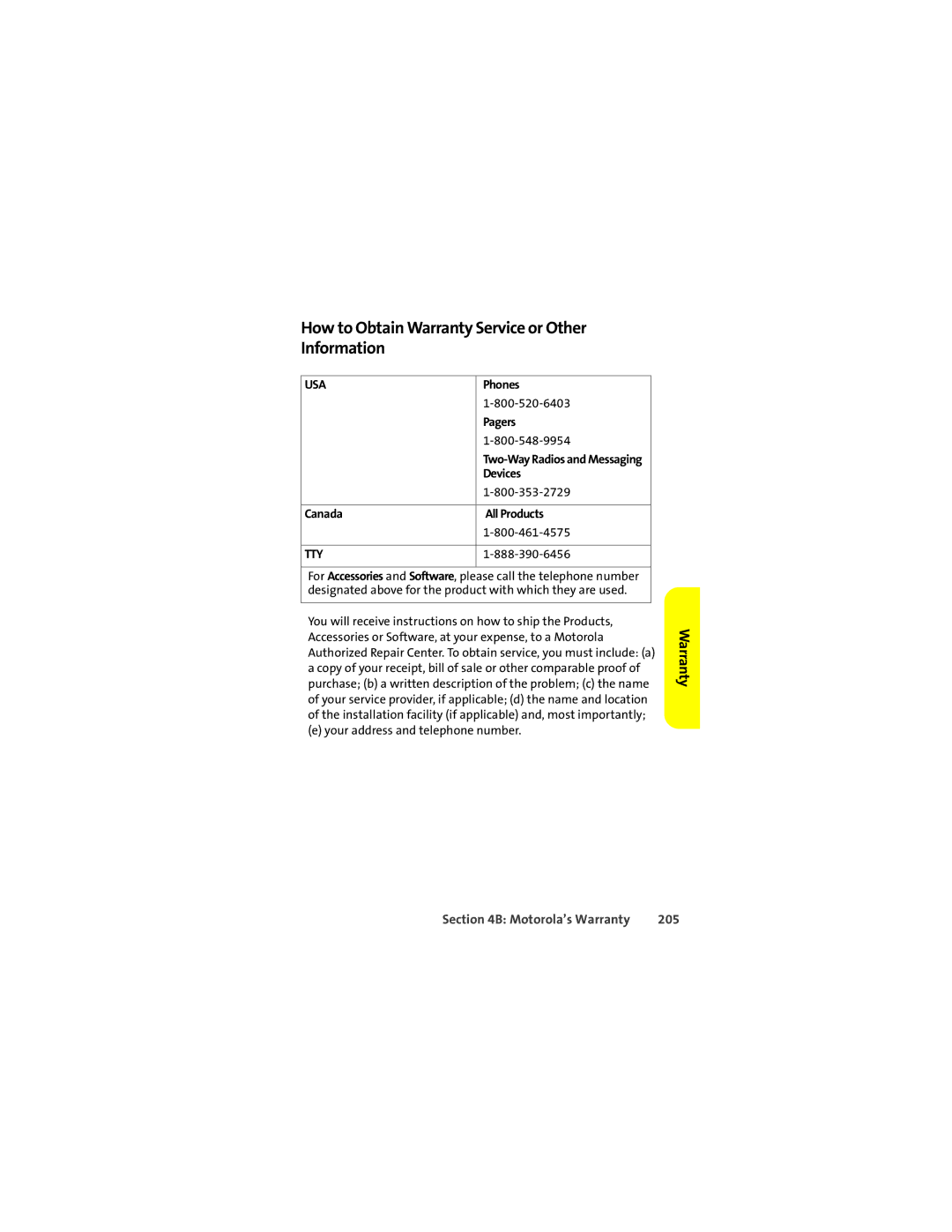Motorola K1m manual How to Obtain Warranty Service or Other Information, 205 