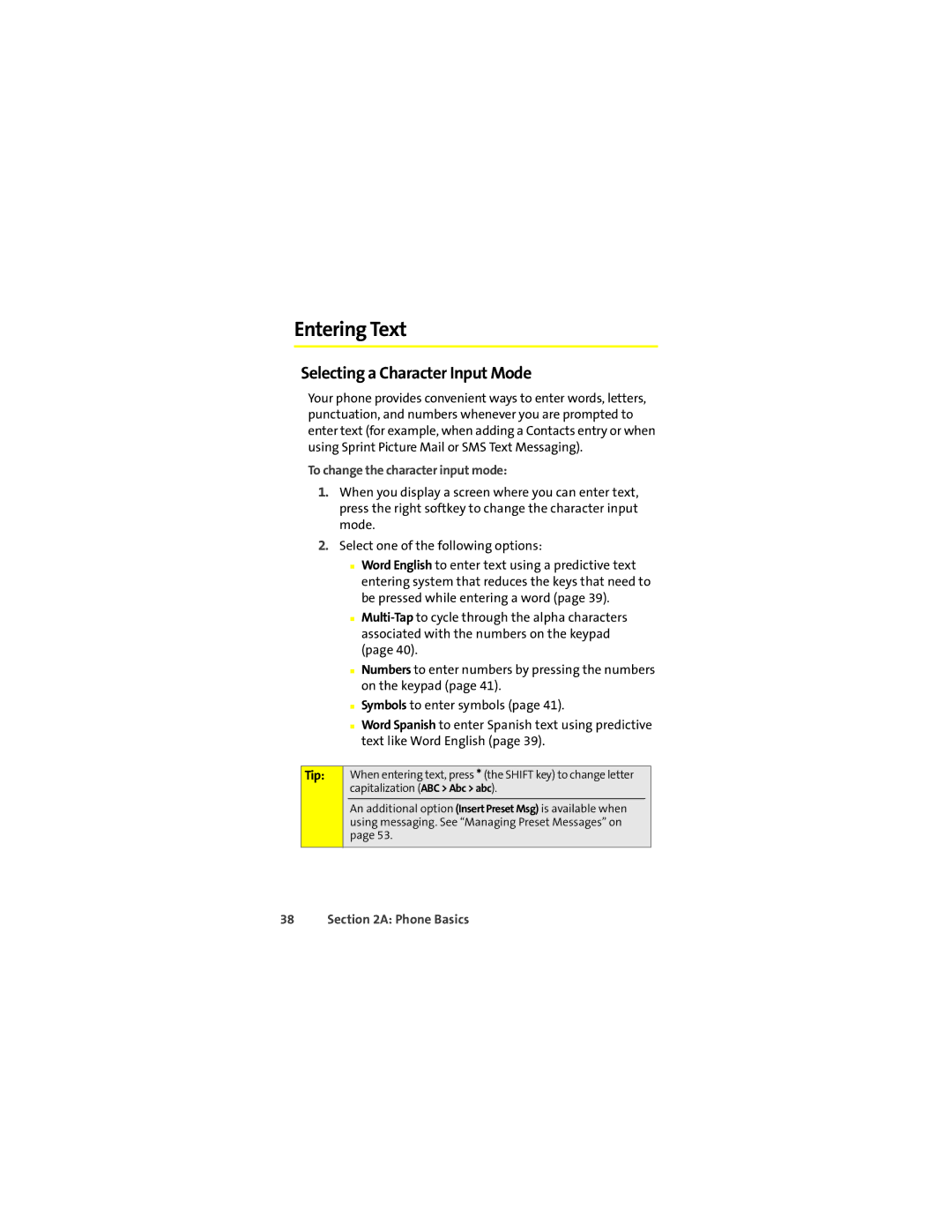 Motorola K1m manual Entering Text, Selecting a Character Input Mode, To change the character input mode 