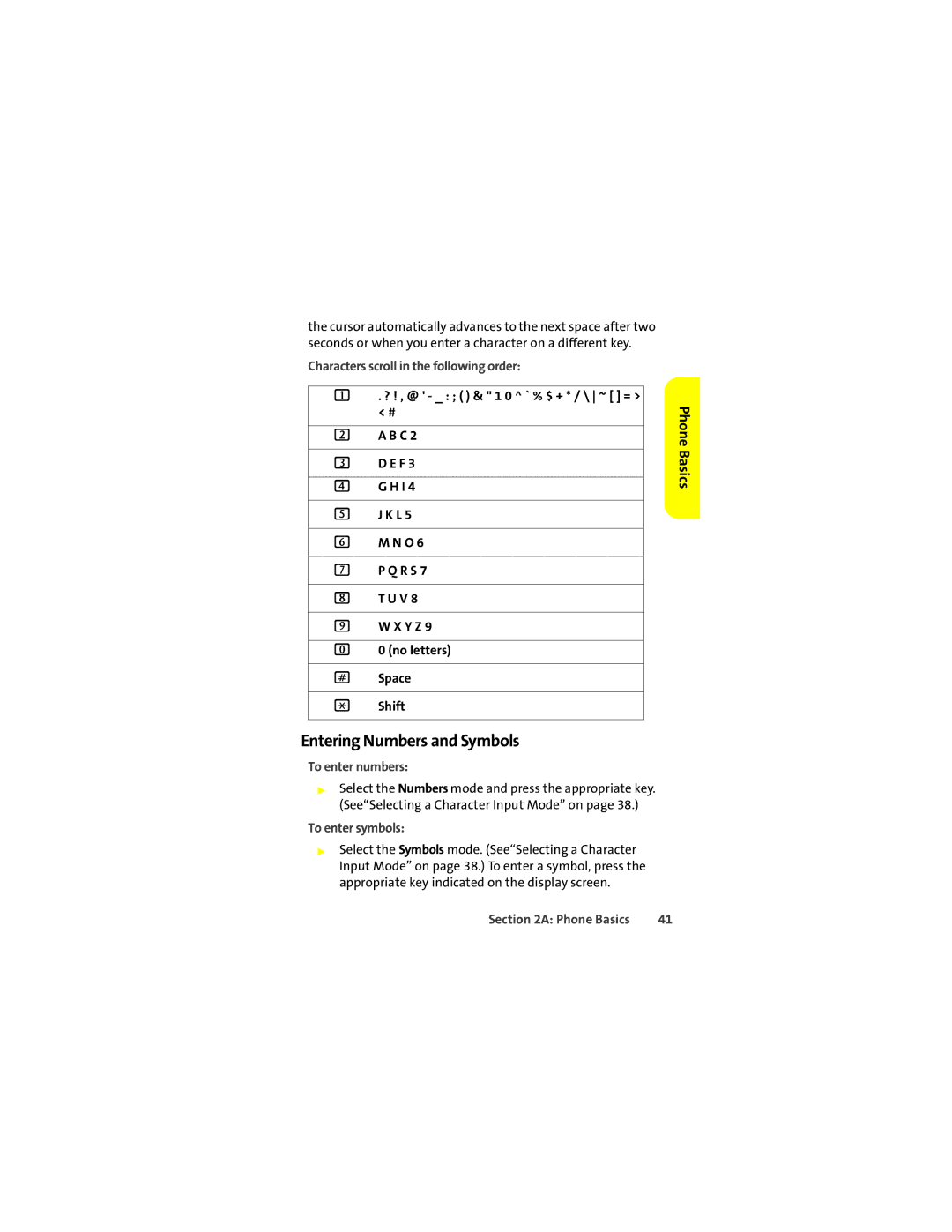 Motorola K1m Entering Numbers and Symbols, Characters scroll in the following order, To enter numbers, To enter symbols 