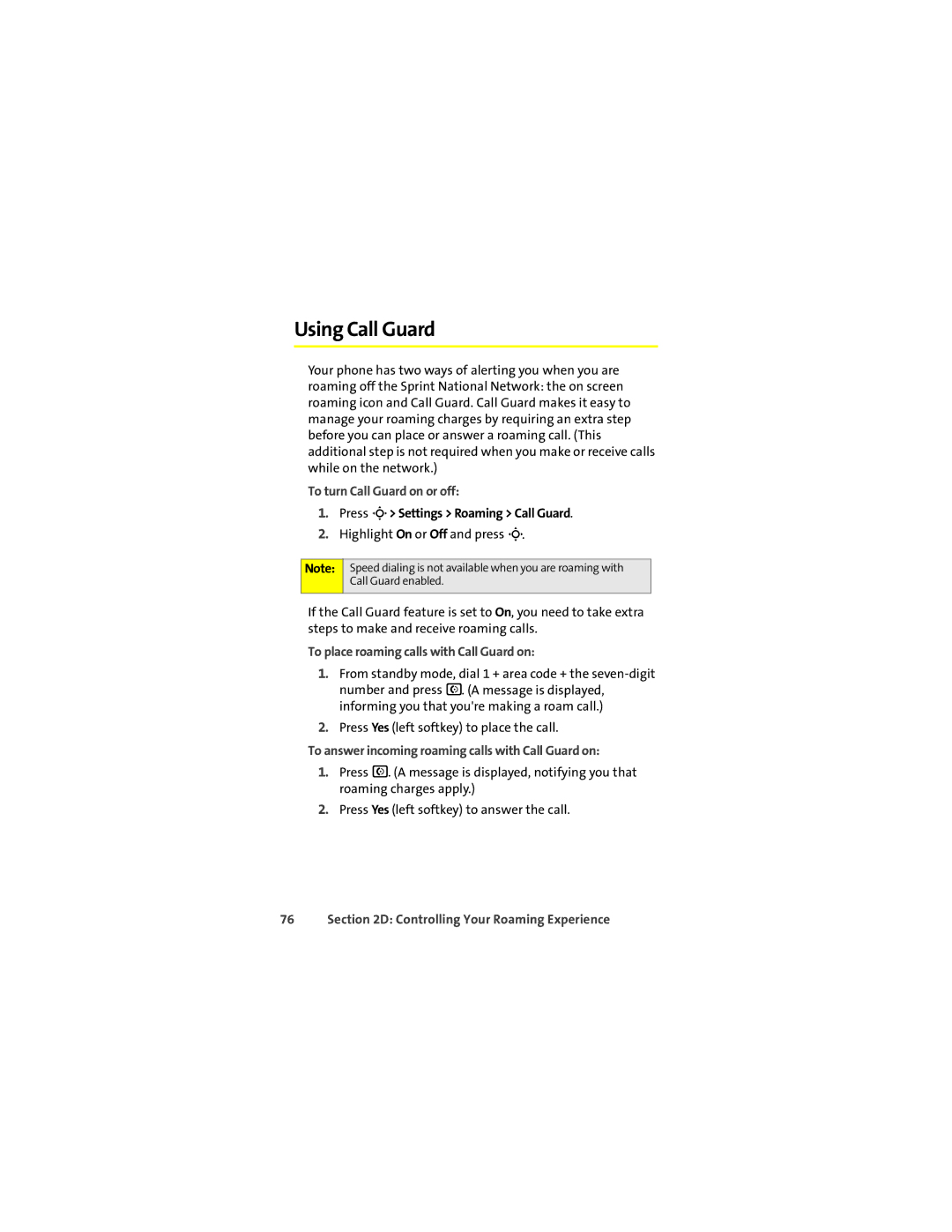 Motorola K1m manual Using Call Guard, To turn Call Guard on or off, Press M Settings Roaming Call Guard 