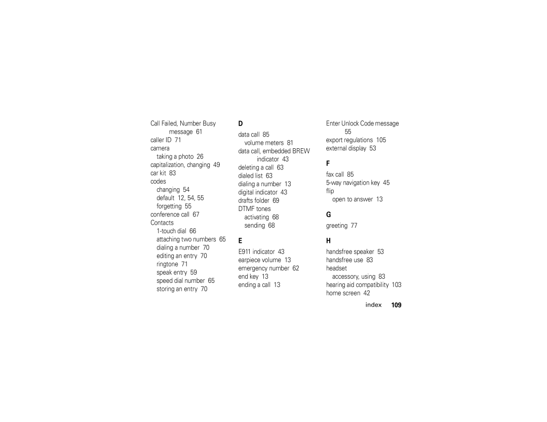 Motorola K1m manual Call Failed, Number Busy message 