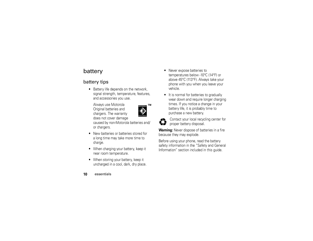 Motorola K1m manual Battery tips 