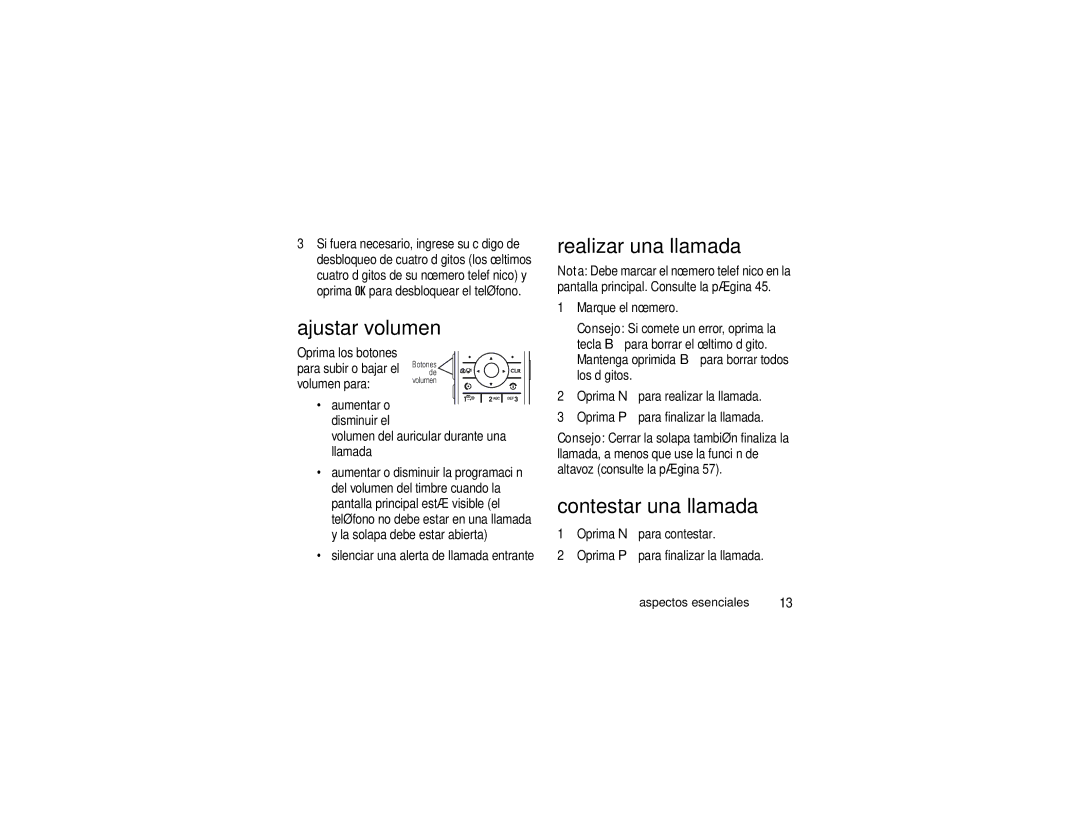 Motorola K1m manual Ajustar volumen, Realizar una llamada, Contestar una llamada 