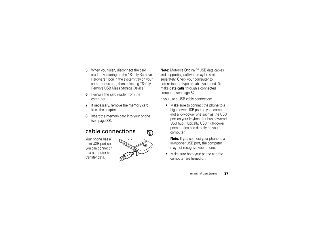 Motorola K1m manual Cable connections 