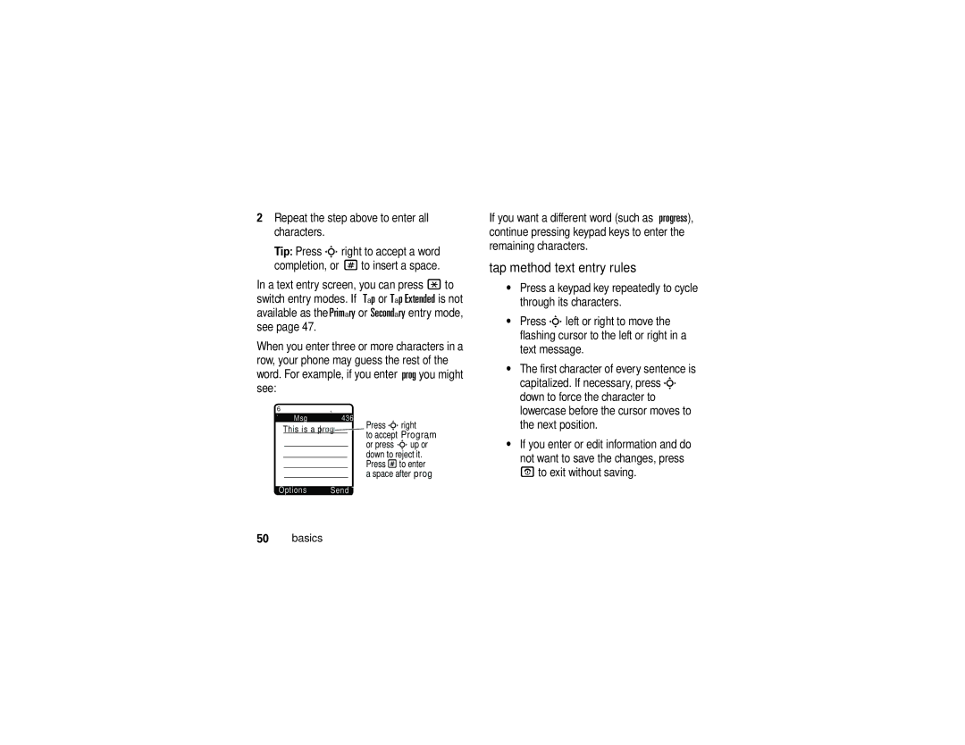 Motorola K1m manual Tap method text entry rules 