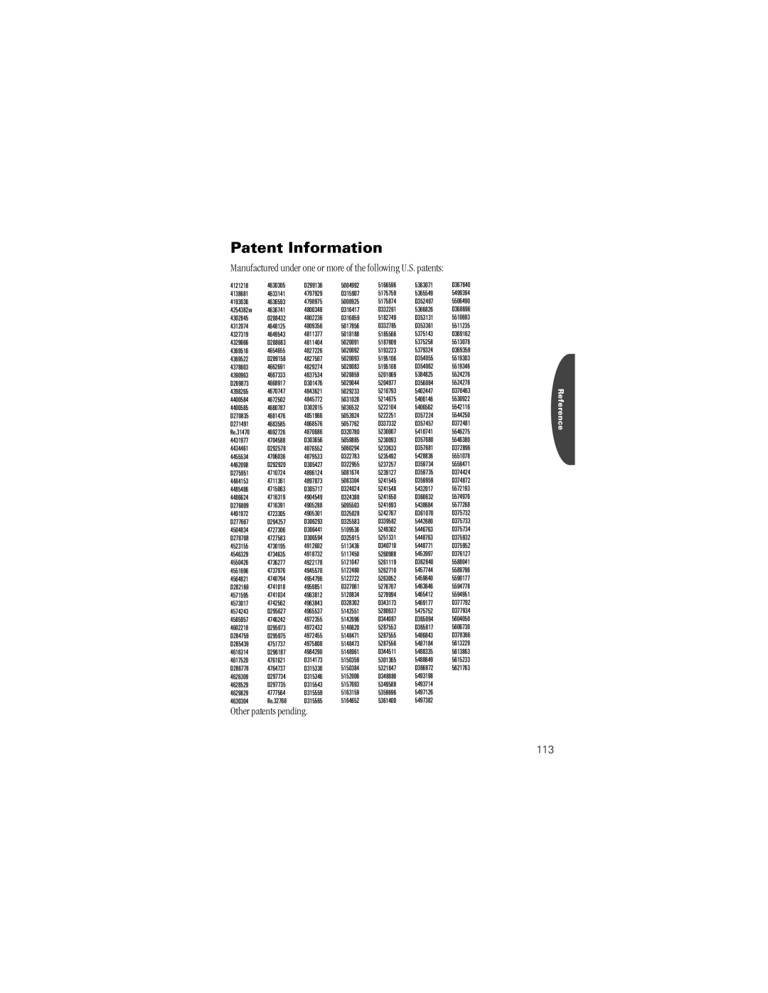 Motorola K1m specifications Patent Information, 113 