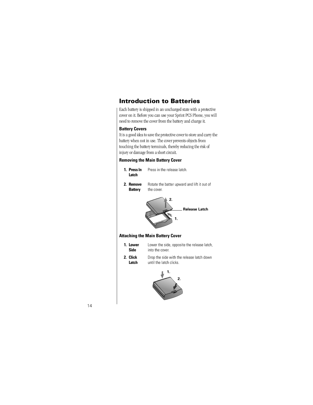 Motorola K1m Introduction to Batteries, Battery Covers, Removing the Main Battery Cover, Attaching the Main Battery Cover 