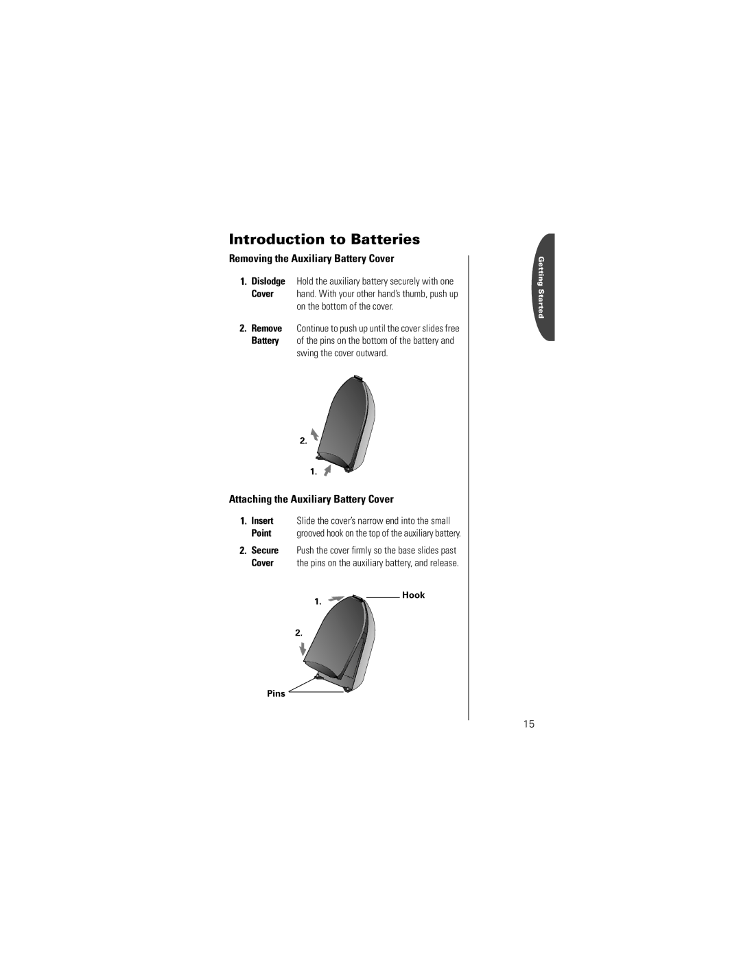 Motorola K1m specifications Removing the Auxiliary Battery Cover, Attaching the Auxiliary Battery Cover, Point 