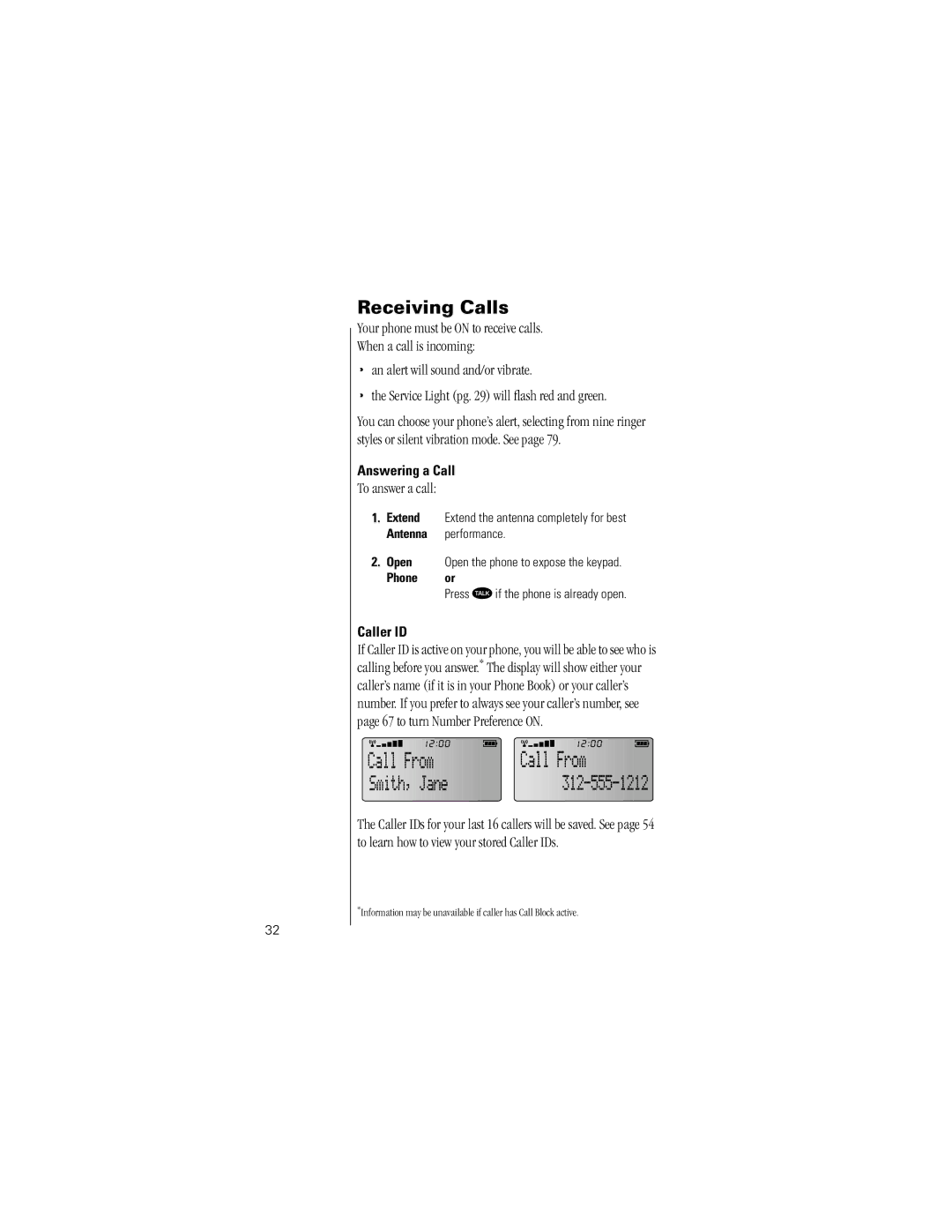 Motorola K1m specifications Receiving Calls, To answer a call, Answering a Call, Caller ID, Phone or 