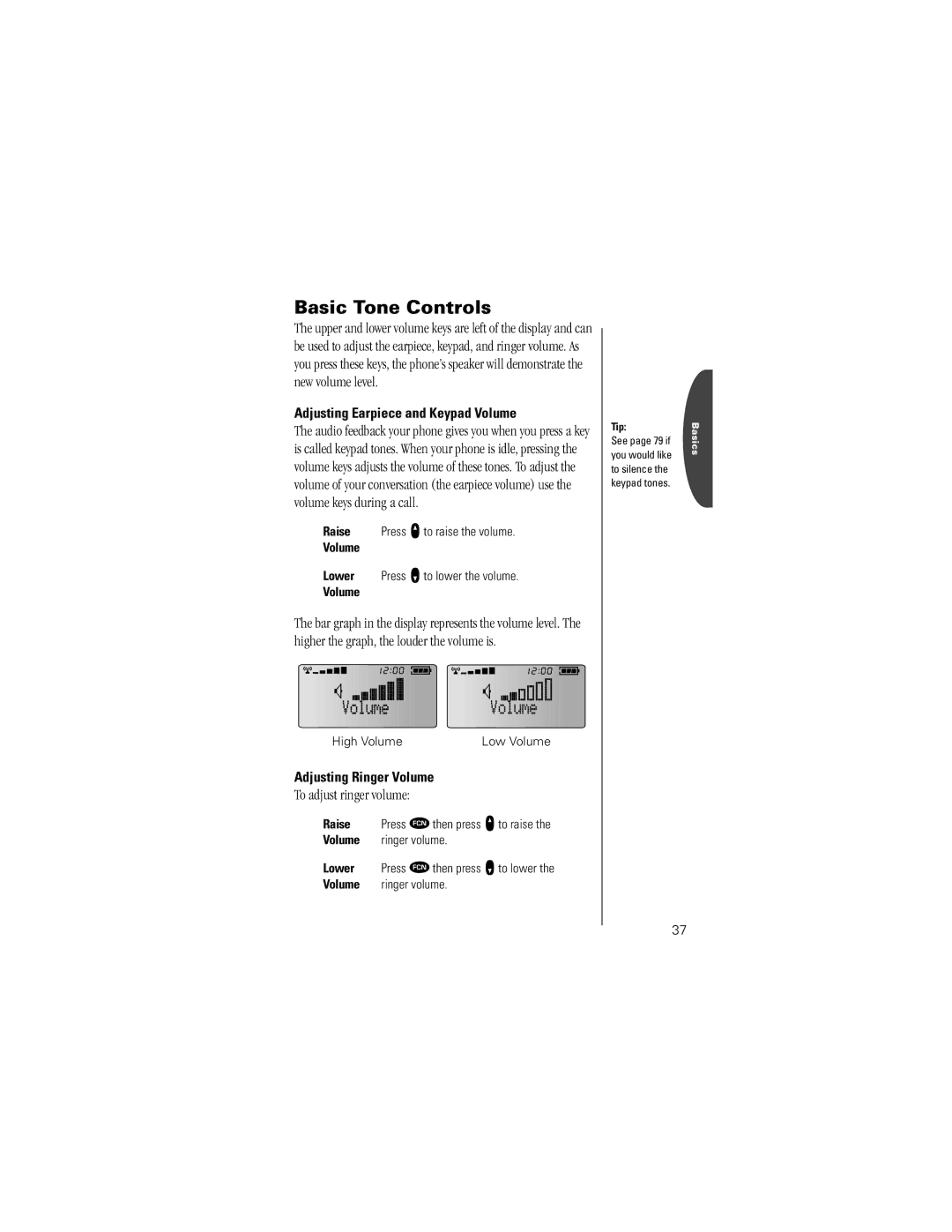 Motorola K1m specifications To adjust ringer volume, Adjusting Earpiece and Keypad Volume, Adjusting Ringer Volume 