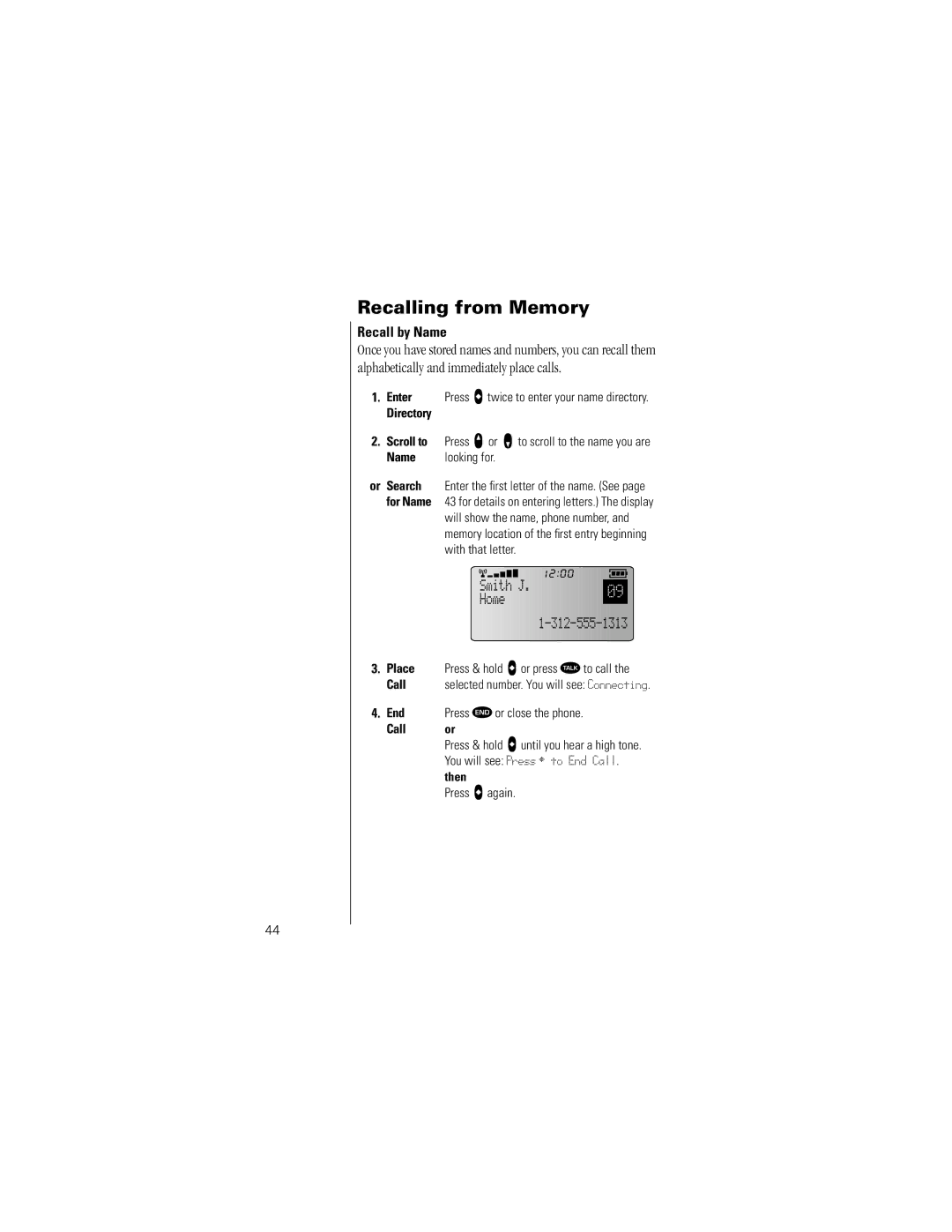 Motorola K1m specifications Recalling from Memory, Recall by Name 