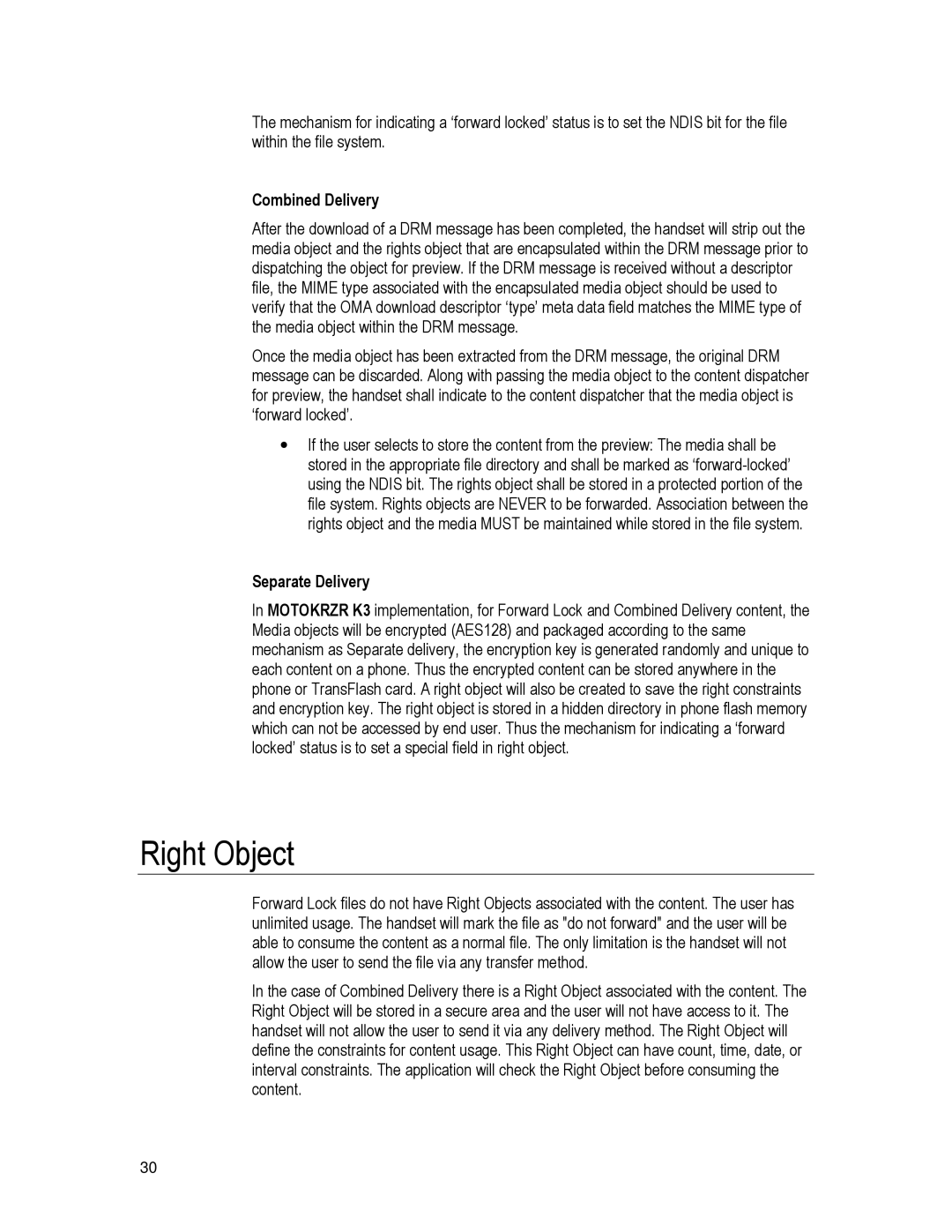 Motorola K3 technical manual Right Object, Separate Delivery 